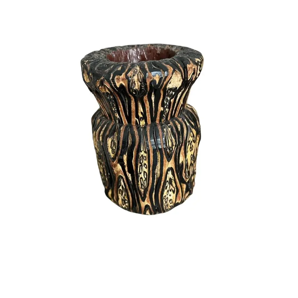 HANDCRAFTED CARVED WOOD VASE New Zealand PONGA Mamaku 5.5” FAST SHIPPING 1450-55